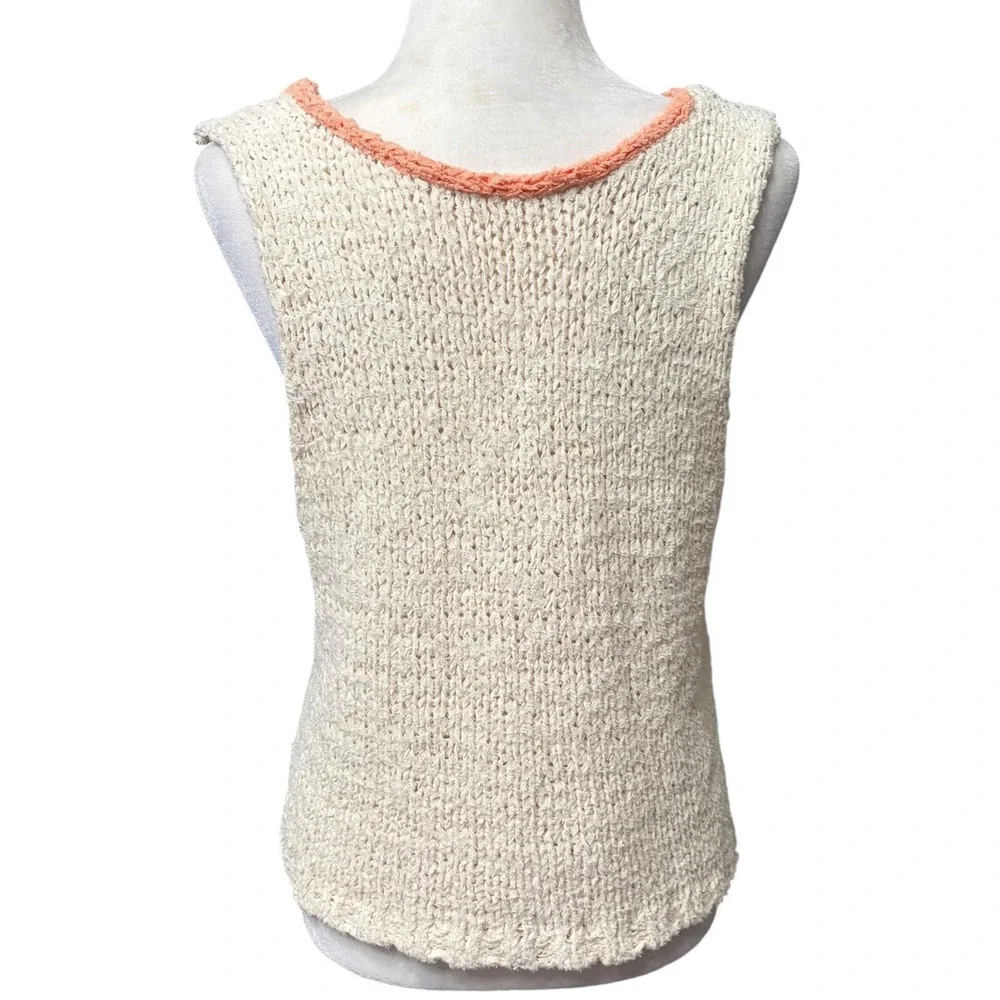 Free People Cream Coral Knit Vest Excellent Crochet Lace Up Women's Size Large L